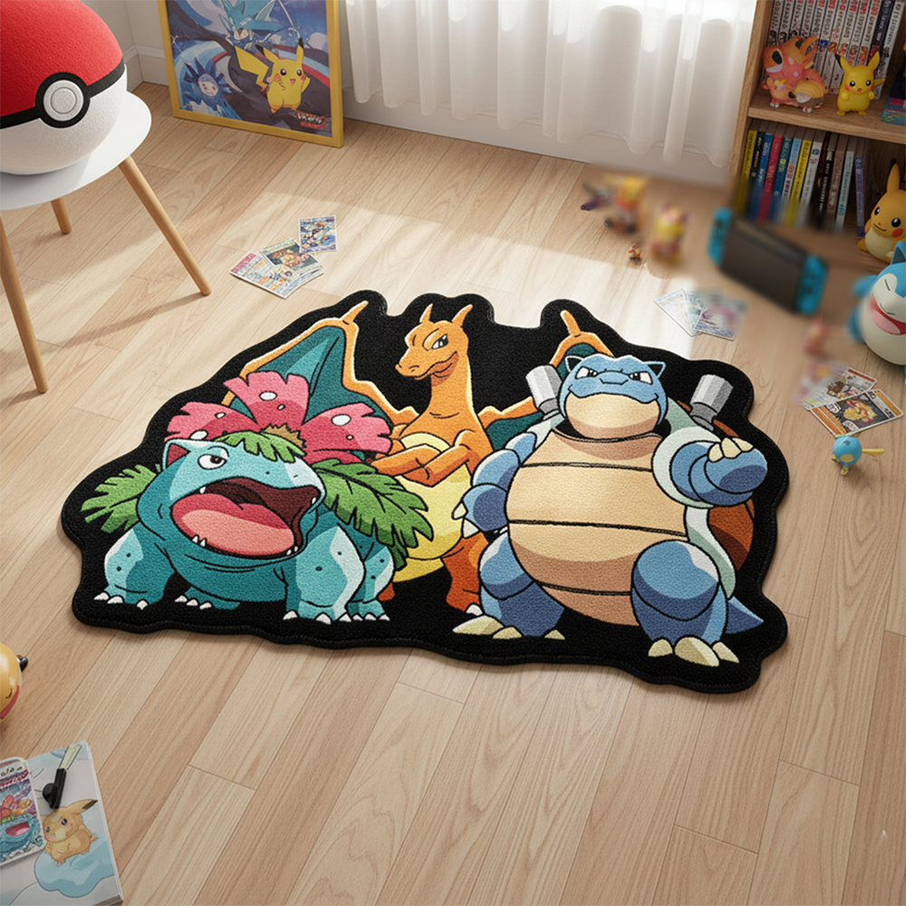 Gaming Accessories Decor - Pokemon Starter Trio Anime Area Rug