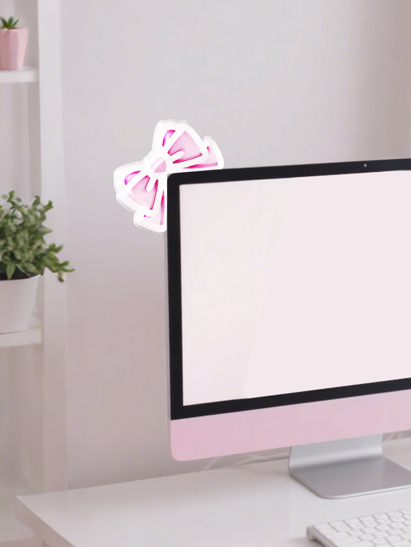 Kawaii Bow Monitor Decor Pink  - مراجعة Gaming Accessories Pc Setup وسعره
