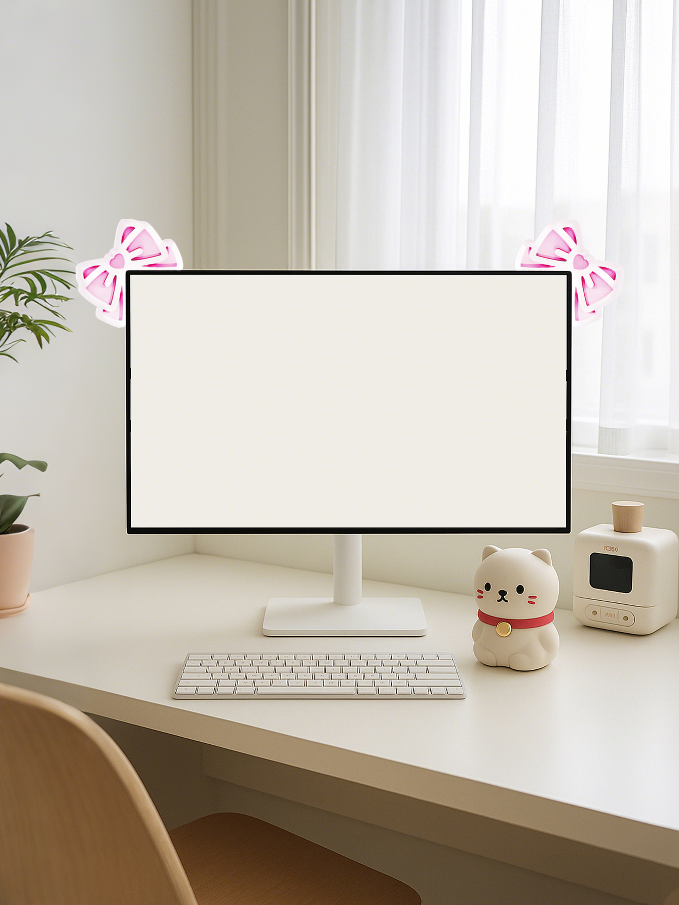 Kawaii Bow Monitor Decor Pink  - مراجعة Gaming Accessories Pc Setup وسعره